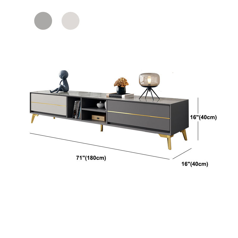 Contemporary TV Media Stand with Shelves, Slate Top Media Console TV Stand