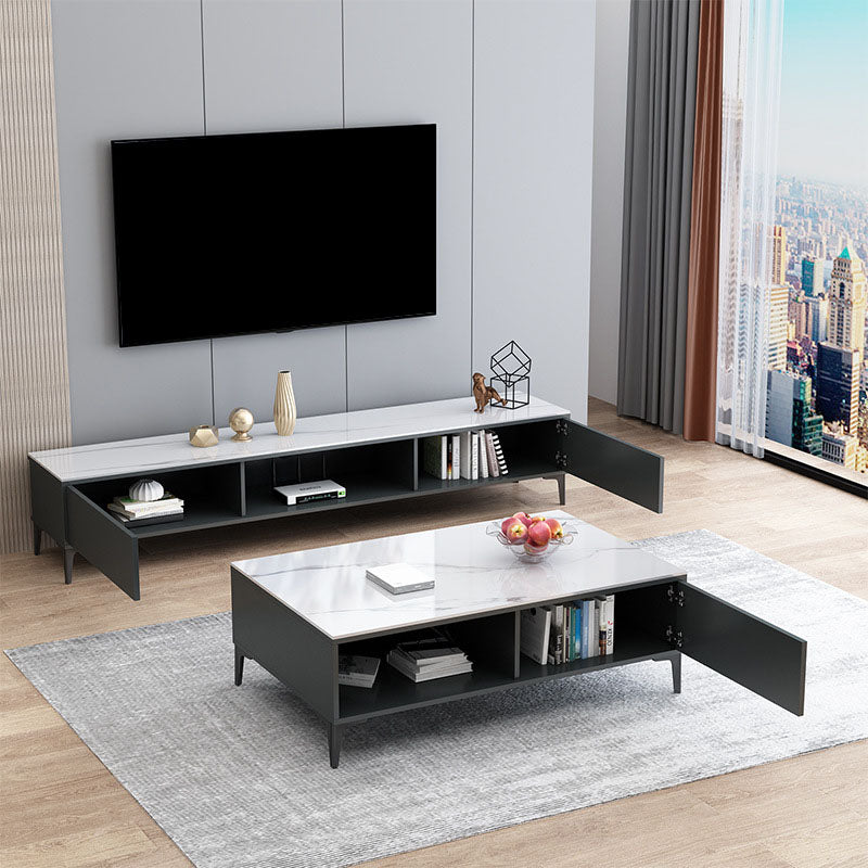 15.75-Inch High Modern TV Stand 2 Doors Open Storage TV Console