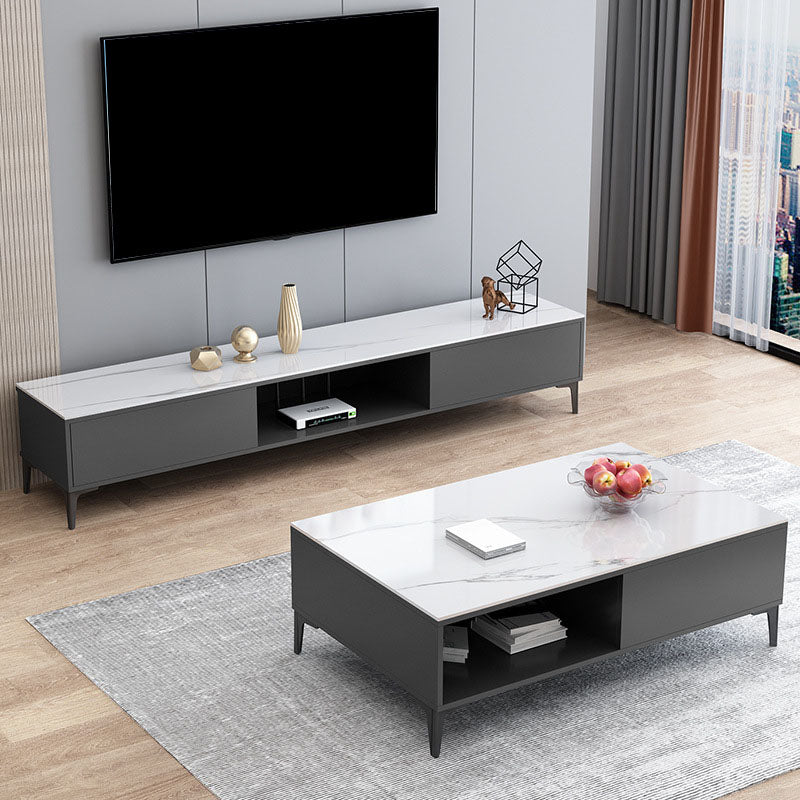 15.75-Inch High Modern TV Stand 2 Doors Open Storage TV Console