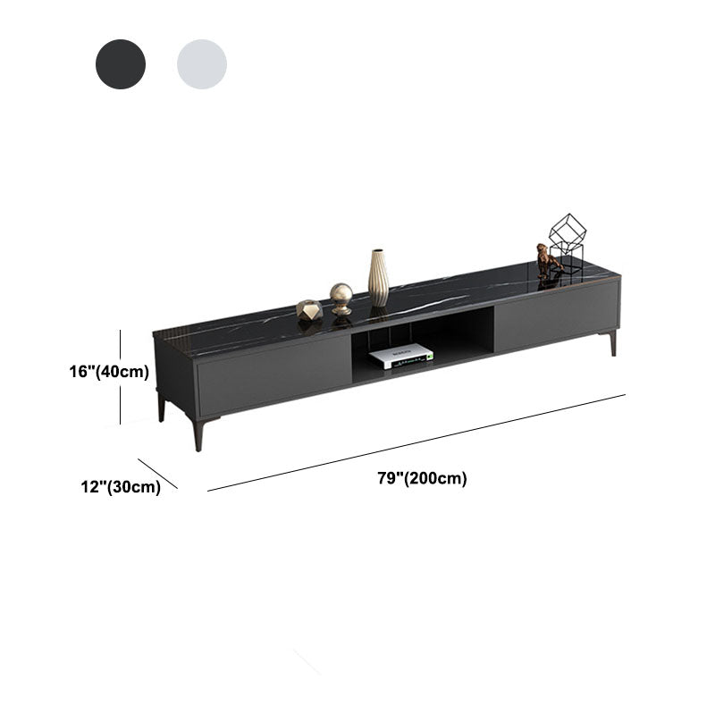 15.75-Inch High Modern TV Stand 2 Doors Open Storage TV Console