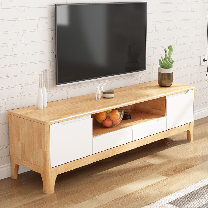 Modern Rubber Wood TV Stand Console Open Storage TV Stand with 2 Doors , 15" D X 19" H