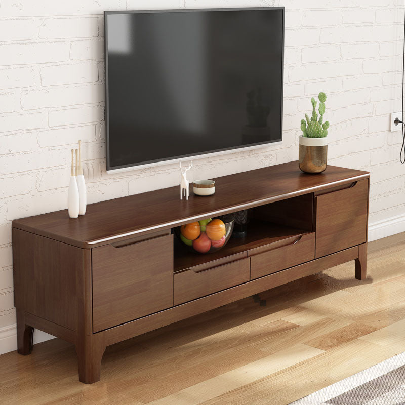 Modern Rubber Wood TV Stand Console Open Storage TV Stand with 2 Doors , 15" D X 19" H