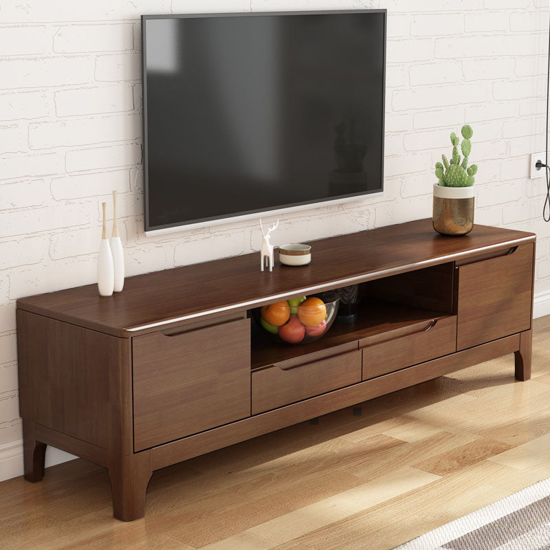 Modern Rubber Wood TV Stand Console Open Storage TV Stand with 2 Doors , 15" D X 19" H