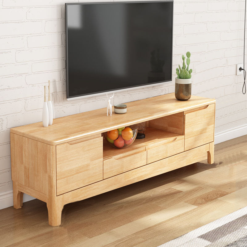 Modern Rubber Wood TV Stand Console Open Storage TV Stand with 2 Doors , 15" D X 19" H