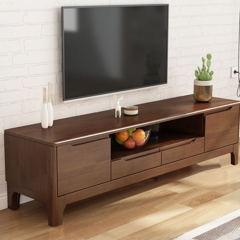 Modern Rubber Wood TV Stand Console Open Storage TV Stand with 2 Doors , 15" D X 19" H