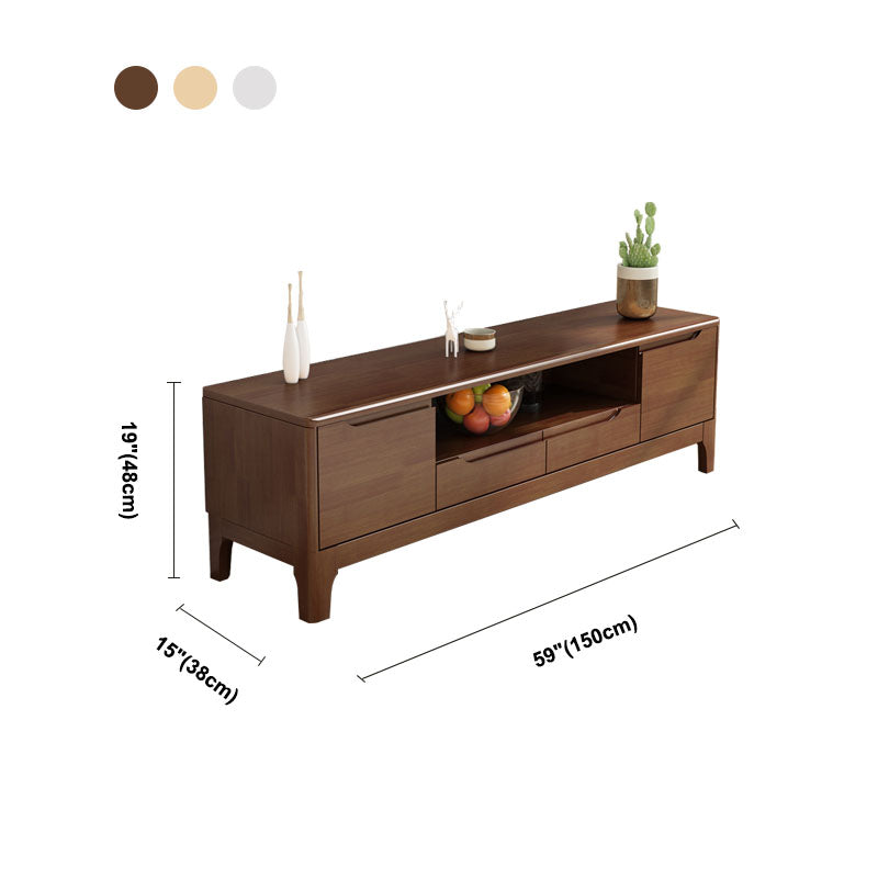 Modern Rubber Wood TV Stand Console Open Storage TV Stand with 2 Doors , 15" D X 19" H