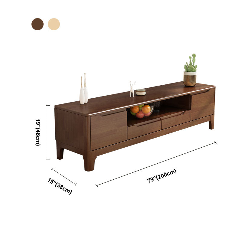 Modern Rubber Wood TV Stand Console Open Storage TV Stand with 2 Doors , 15" D X 19" H