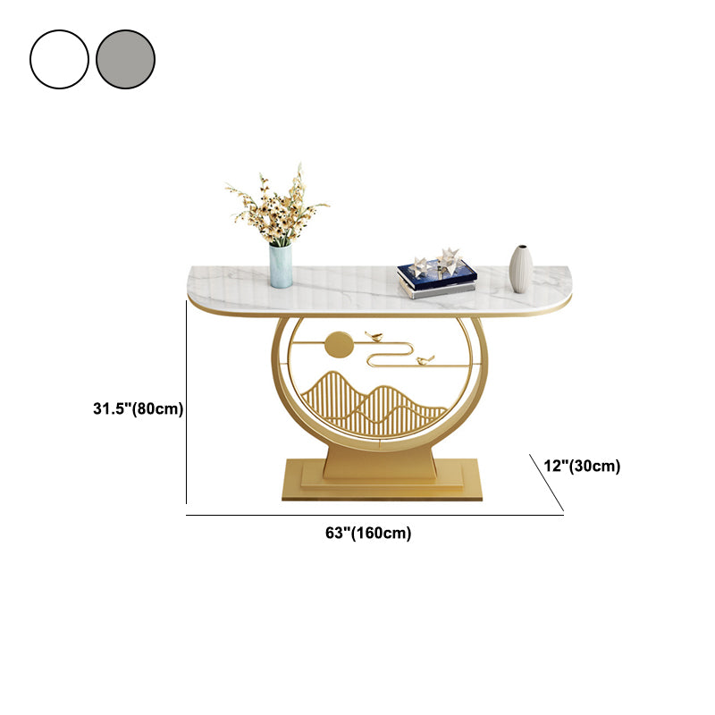 11" Wide Glam Stone Console Table Half Moon Console Sofa Table for Hall