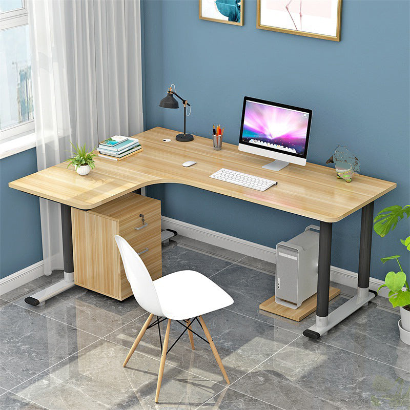 L-Shaped Modern Style Office Desk Metal and Wood Writing Desk for Living Room