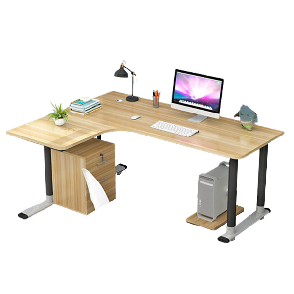 L-Shaped Modern Style Office Desk Metal and Wood Writing Desk for Living Room