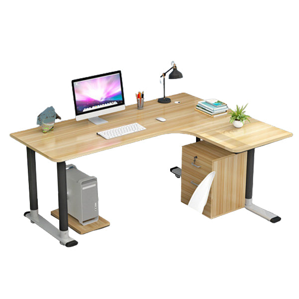 L-Shaped Modern Style Office Desk Metal and Wood Writing Desk for Living Room