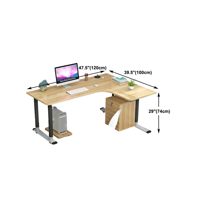 L-Shaped Modern Style Office Desk Metal and Wood Writing Desk for Living Room