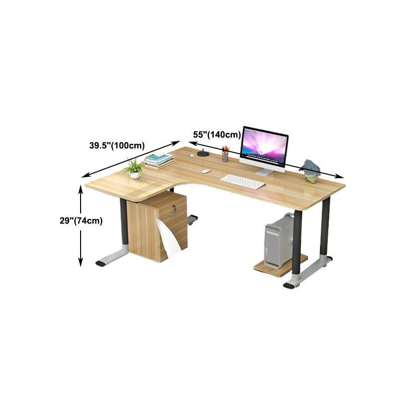 L-Shaped Modern Style Office Desk Metal and Wood Writing Desk for Living Room