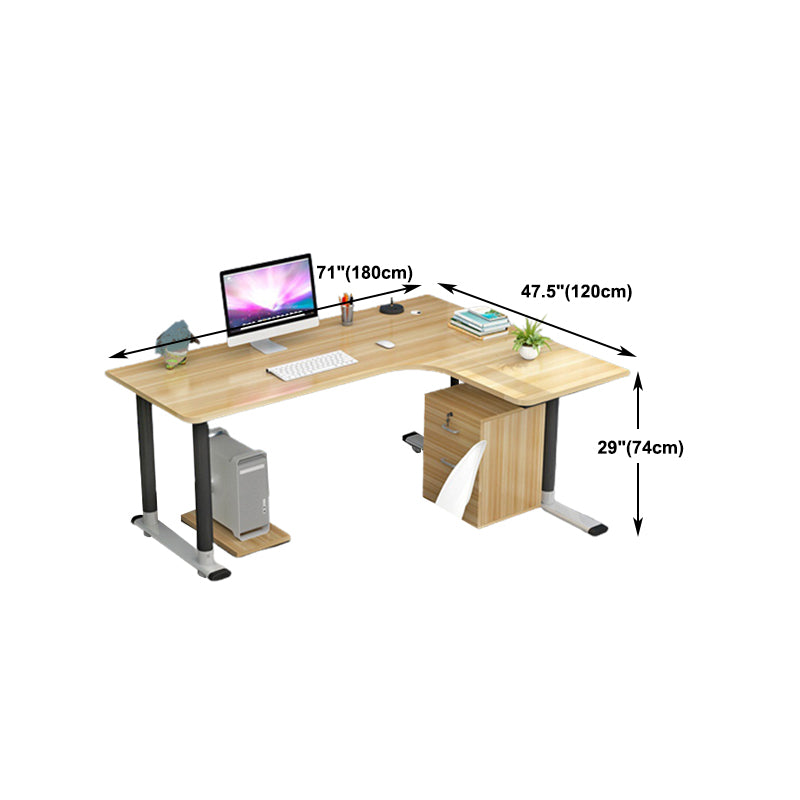 L-Shaped Modern Style Office Desk Metal and Wood Writing Desk for Living Room