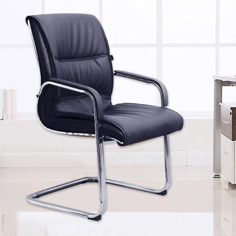 Fixed Padded Arms Office Chair Silver Frame Mid Back Home Office Chair