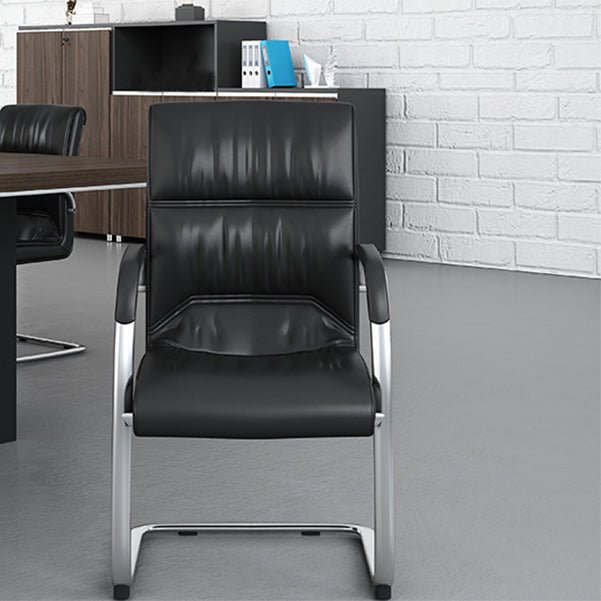 No Wheels Modern Conference Chair Fixed Arms Leather Management Conference Chair