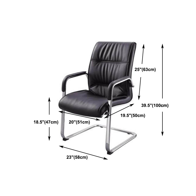 No Wheels Modern Conference Chair Fixed Arms Leather Management Conference Chair