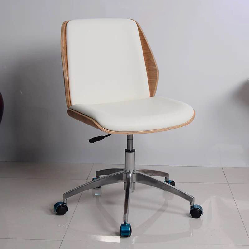 Contemporary Swivel Office Chair Mid-Back Armless Wood Back Chair