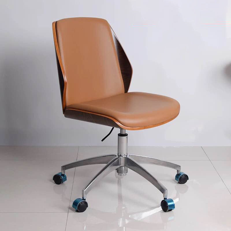 Contemporary Swivel Office Chair Mid-Back Armless Wood Back Chair