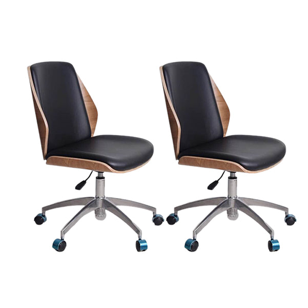 Contemporary Swivel Office Chair Mid-Back Armless Wood Back Chair