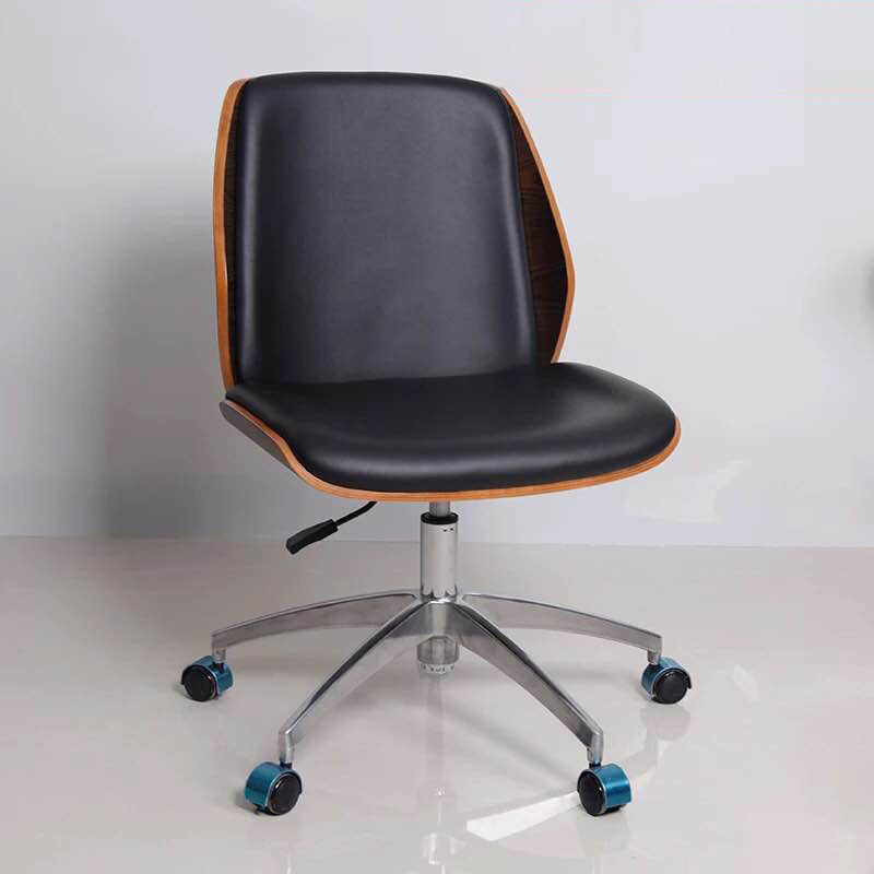 Contemporary Swivel Office Chair Mid-Back Armless Wood Back Chair