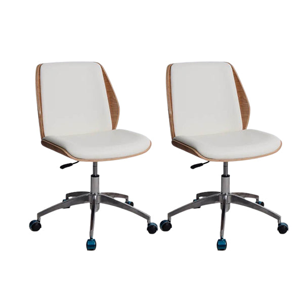 Contemporary Swivel Office Chair Mid-Back Armless Wood Back Chair