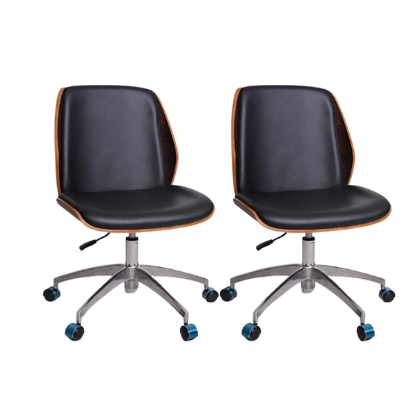 Contemporary Swivel Office Chair Mid-Back Armless Wood Back Chair