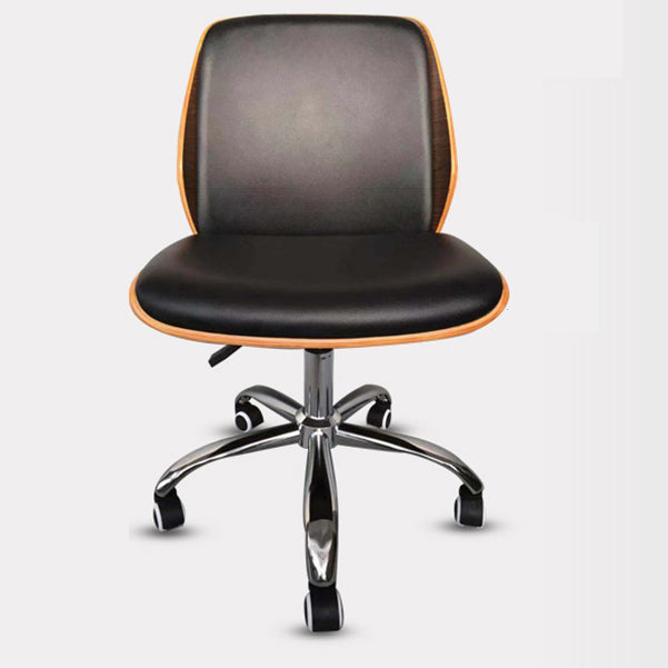 Contemporary Swivel Office Chair Mid-Back Armless Wood Back Chair