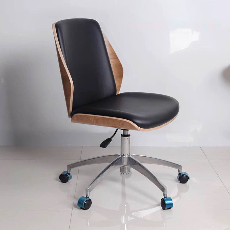 Contemporary Swivel Office Chair Mid-Back Armless Wood Back Chair