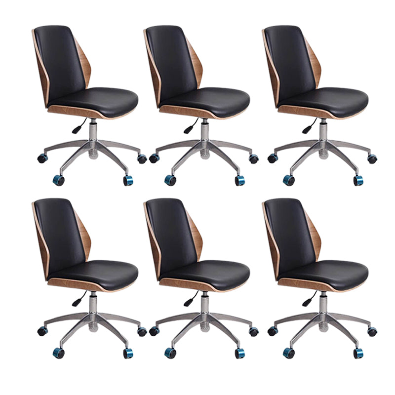 Contemporary Swivel Office Chair Mid-Back Armless Wood Back Chair