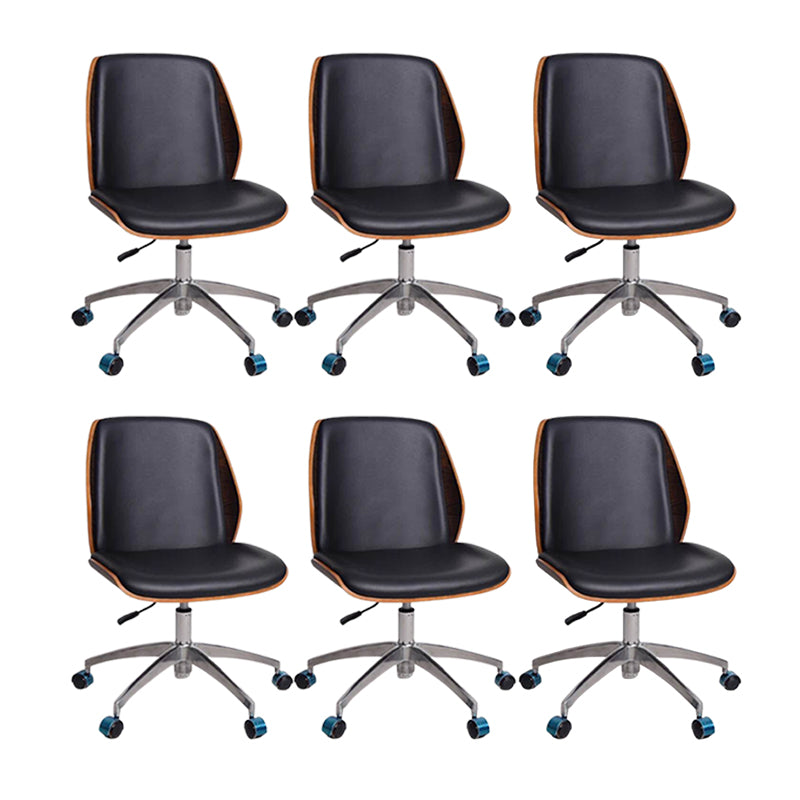 Contemporary Swivel Office Chair Mid-Back Armless Wood Back Chair