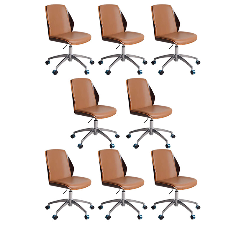 Contemporary Swivel Office Chair Mid-Back Armless Wood Back Chair