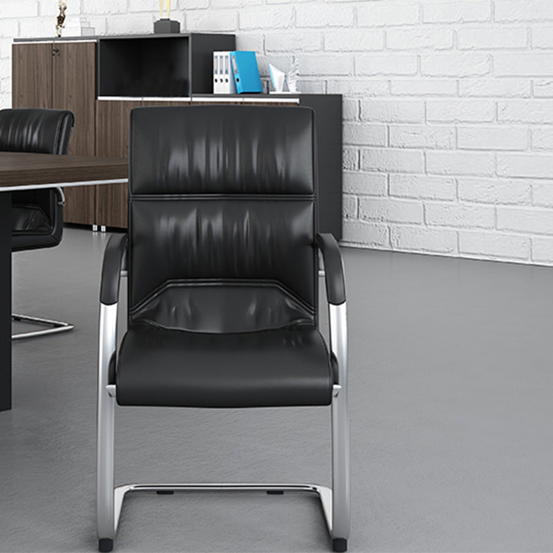 Modern Fixed Arms Office Chair Black Leather Management Office Chair