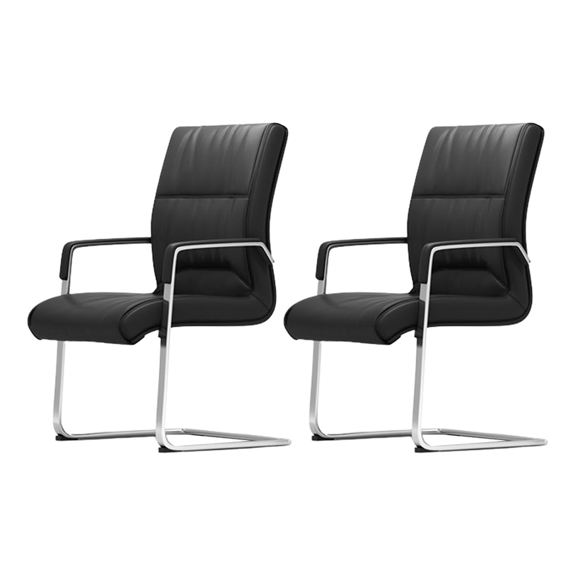 Modern Fixed Arms Office Chair Black Leather Management Office Chair