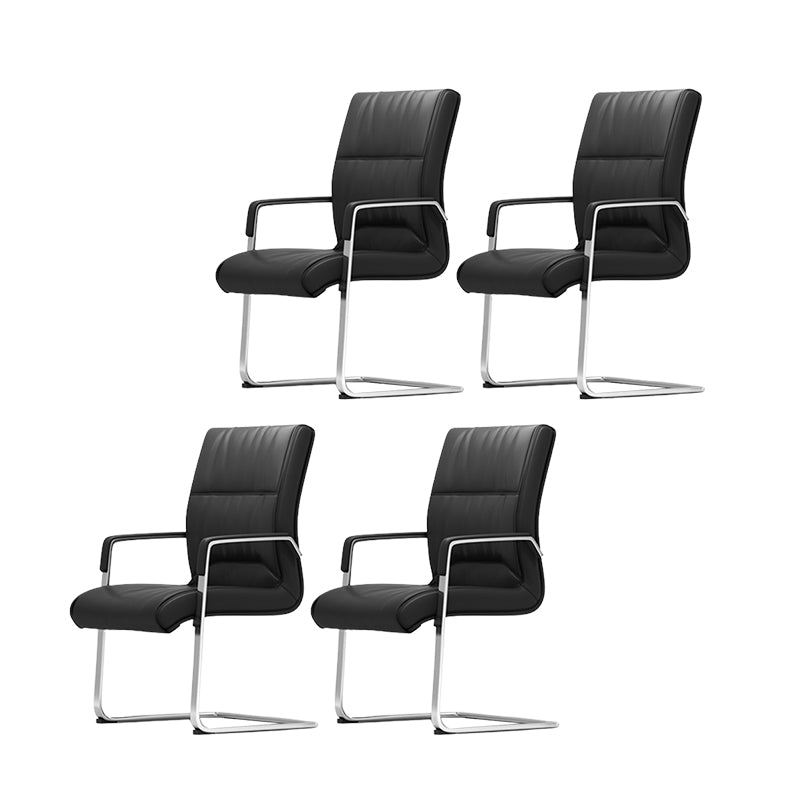 Modern Fixed Arms Office Chair Black Leather Management Office Chair