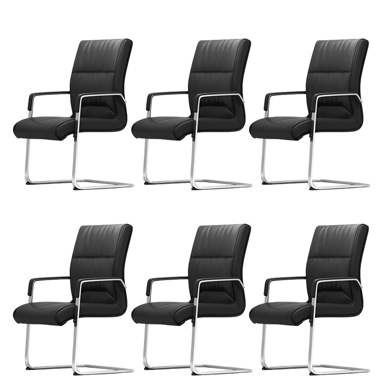 Modern Fixed Arms Office Chair Black Leather Management Office Chair