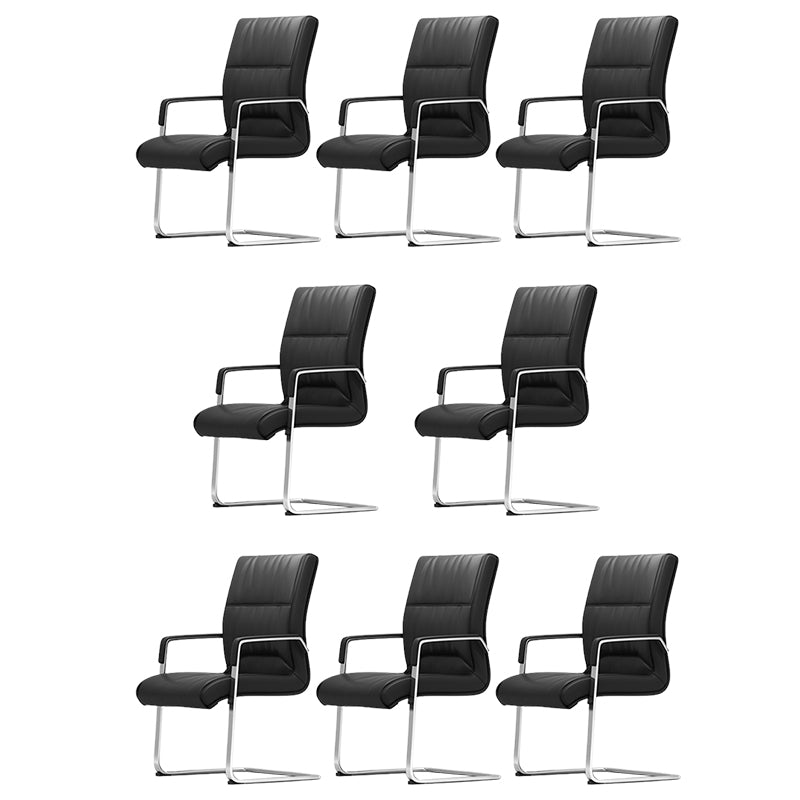 Modern Fixed Arms Office Chair Black Leather Management Office Chair