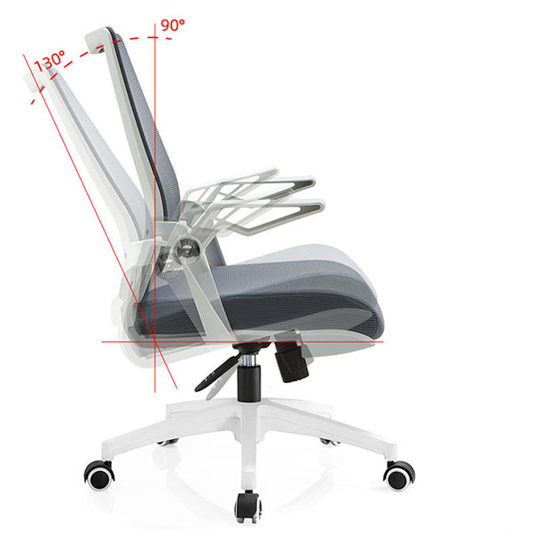 White Frame Office Chair Adjustable Arms Swivel Mesh Office Chair