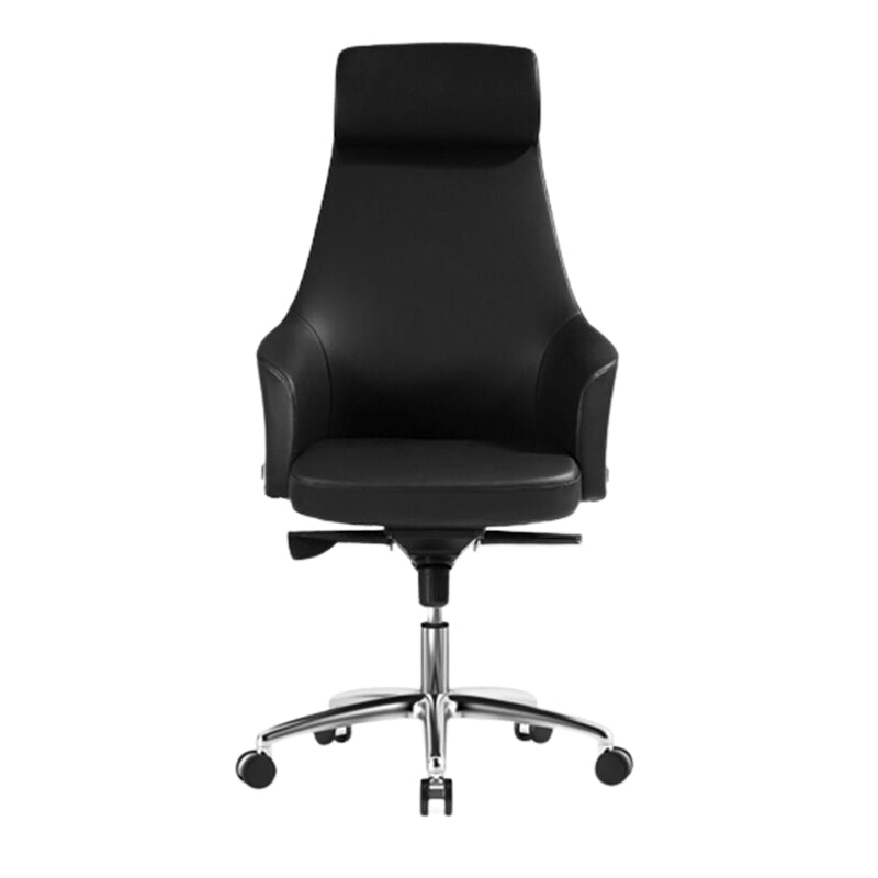 Modern Fixed Arms Swivel Chair Chrome Frame Leather Management Office Chair