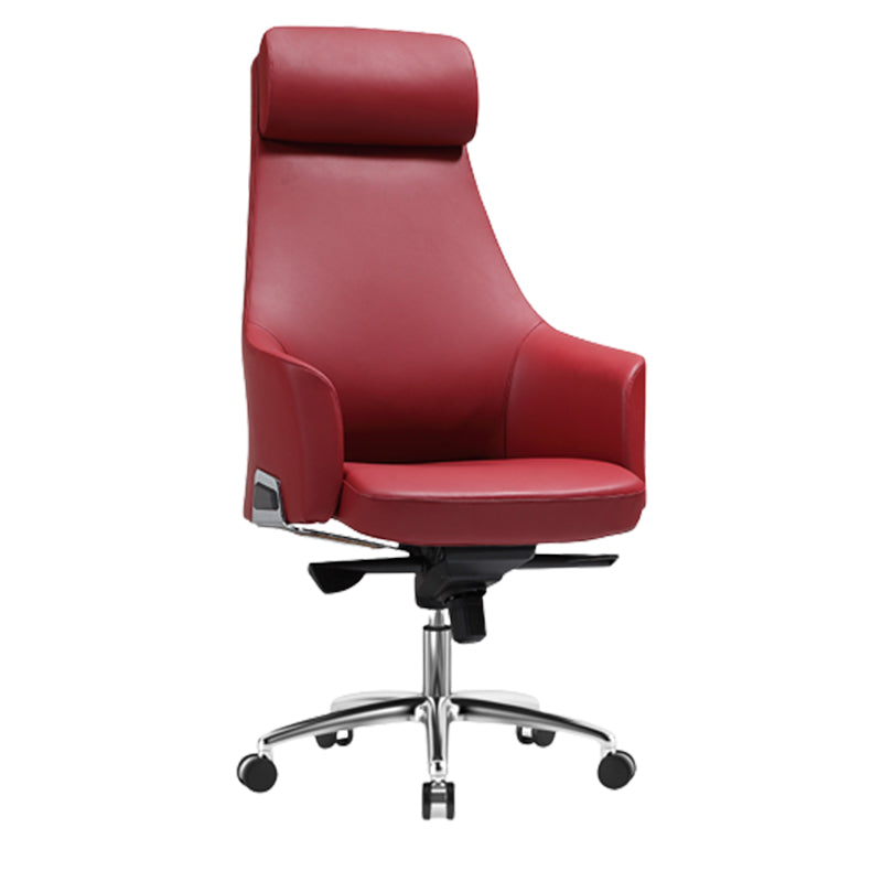 Modern Fixed Arms Swivel Chair Chrome Frame Leather Management Office Chair