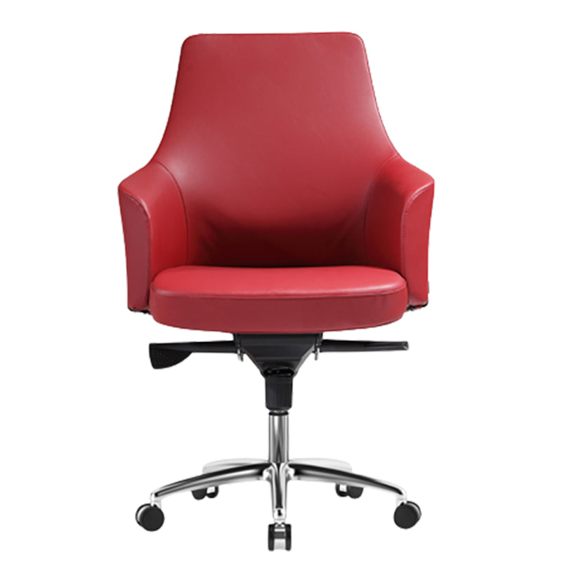 Modern Fixed Arms Swivel Chair Chrome Frame Leather Management Office Chair