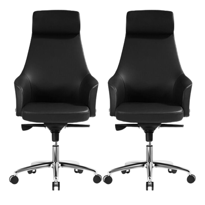 Modern Fixed Arms Swivel Chair Chrome Frame Leather Management Office Chair