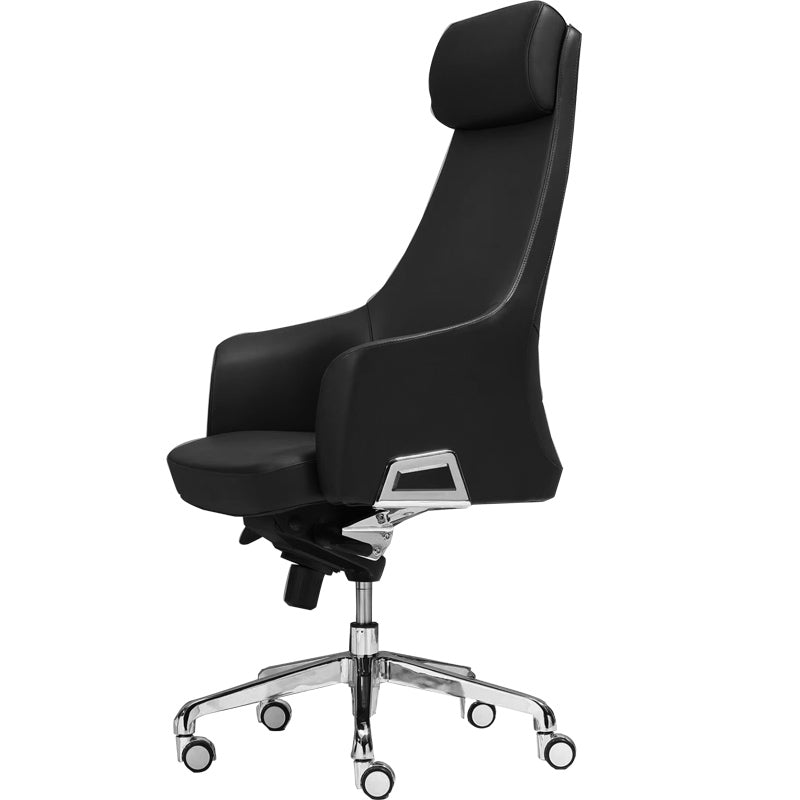 Modern Fixed Arms Swivel Chair Chrome Frame Leather Management Office Chair