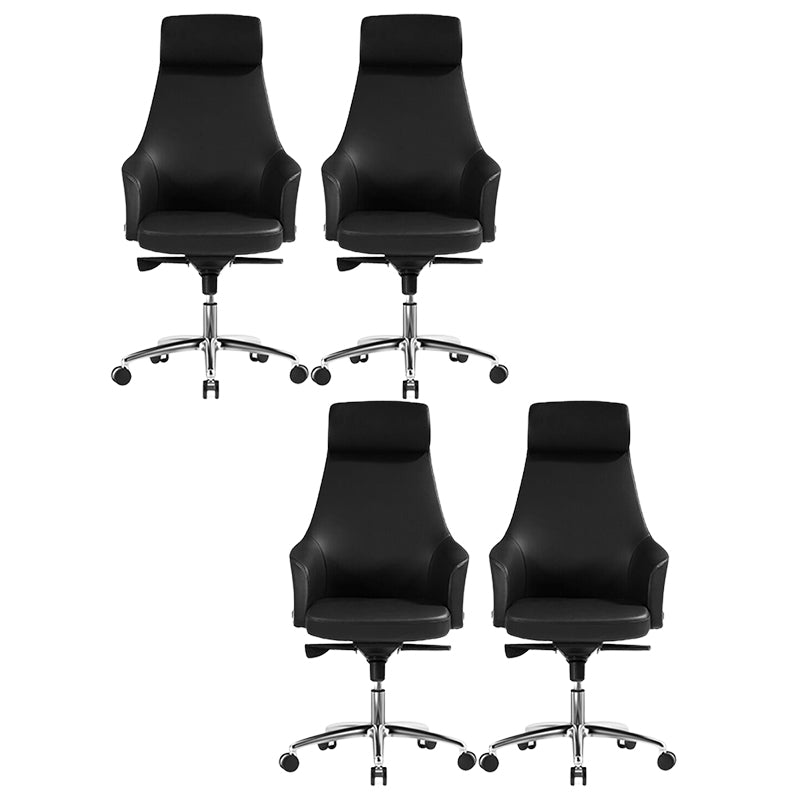 Modern Fixed Arms Swivel Chair Chrome Frame Leather Management Office Chair