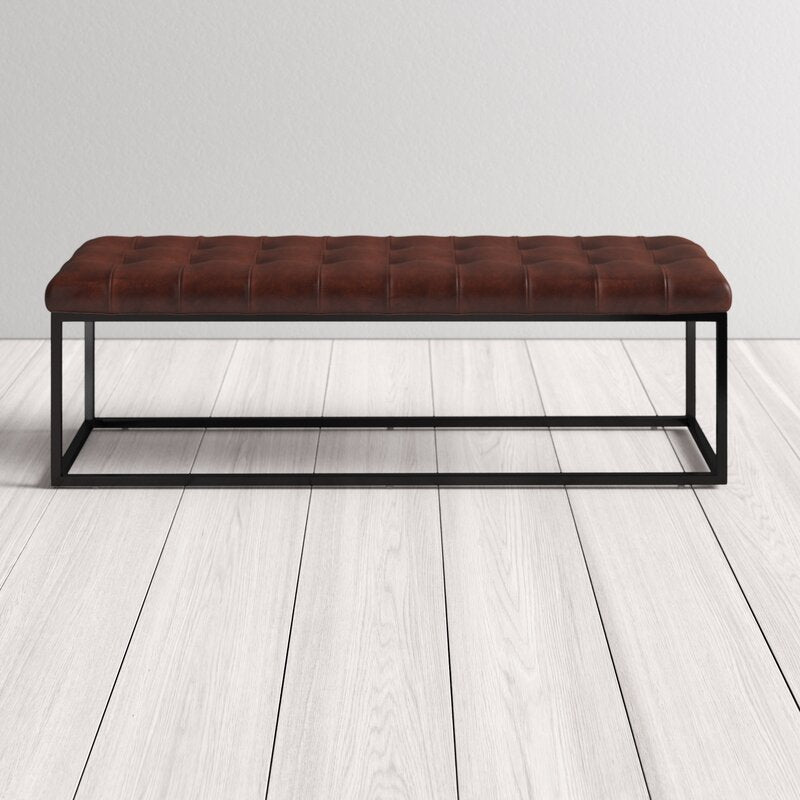 Industrial Solid Color Bench Faux Leather Foam Bench for Livingroom