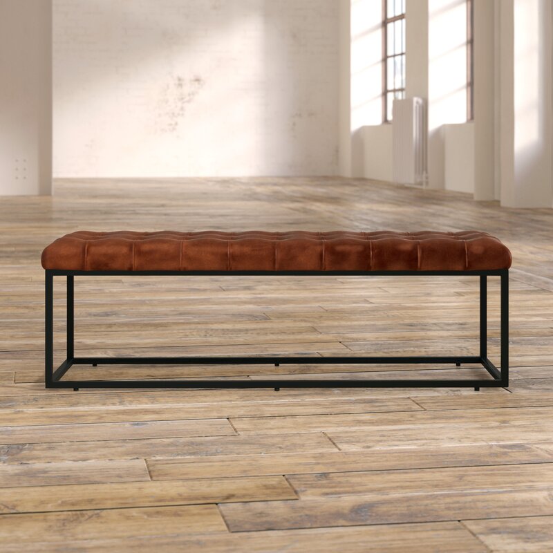 Industrial Solid Color Bench Faux Leather Foam Bench for Livingroom