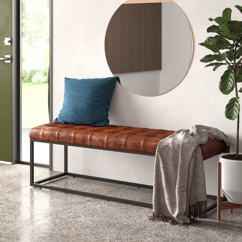 Industrial Solid Color Bench Faux Leather Foam Bench for Livingroom