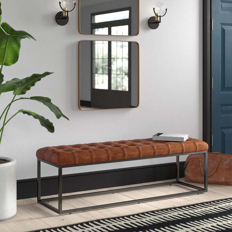 Industrial Solid Color Bench Faux Leather Foam Bench for Livingroom