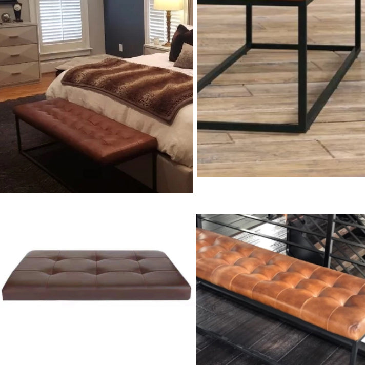 Industrial Solid Color Bench Faux Leather Foam Bench for Livingroom