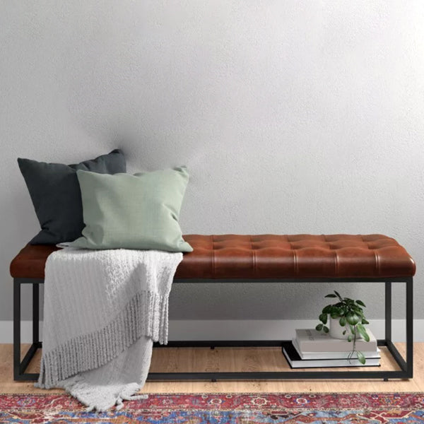 Industrial Solid Color Bench Faux Leather Foam Bench for Livingroom